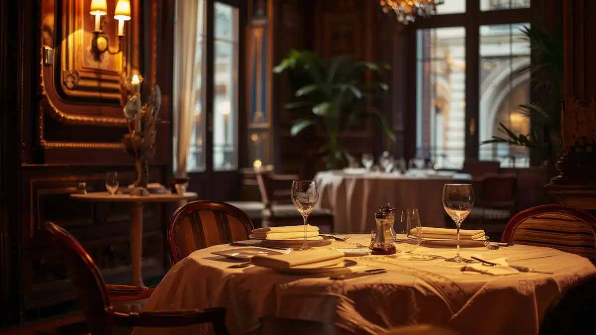 Intimate dining room with refined table settings, Lyon.