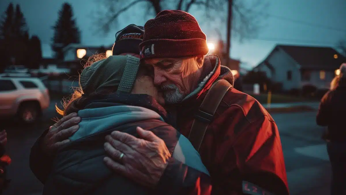 Residents gathered outside, comforting each other, visibly shaken.